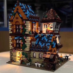 杰星街景建筑中世纪酒馆拼装房子小颗粒积木模型儿童益智玩具礼物