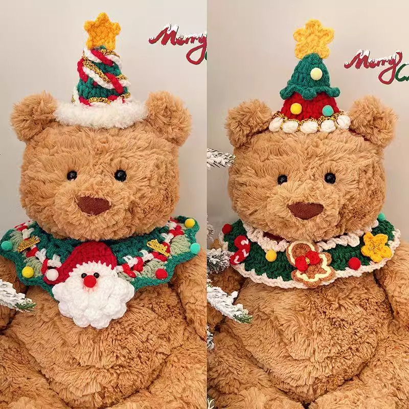 jellycat巴塞罗那玩偶手工针织圣诞节熊衣服口水围巾围兜帽子装饰