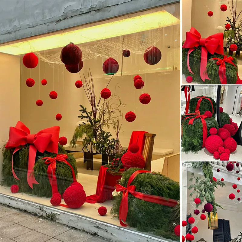 圣诞节礼盒橱窗置景美陈列店铺商场绿植红色网红装饰拍照打卡橱窗