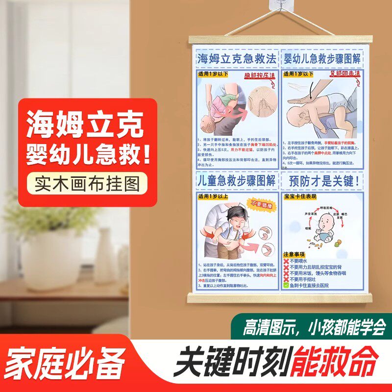 海姆立克急救法挂图婴儿防呛奶拍嗝防噎家用一岁儿童急救知识贴纸
