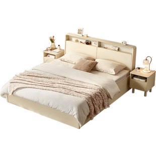 林氏家居奶油风实木脚床高箱床家具1米8储物主卧室双人床政府补贴