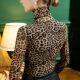 neck print Leopard base high tulle 豹纹网纱打底衫 mesh shirt