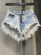 denim 高腰流苏毛边牛仔短裤 shorts fringed frayed High waisted