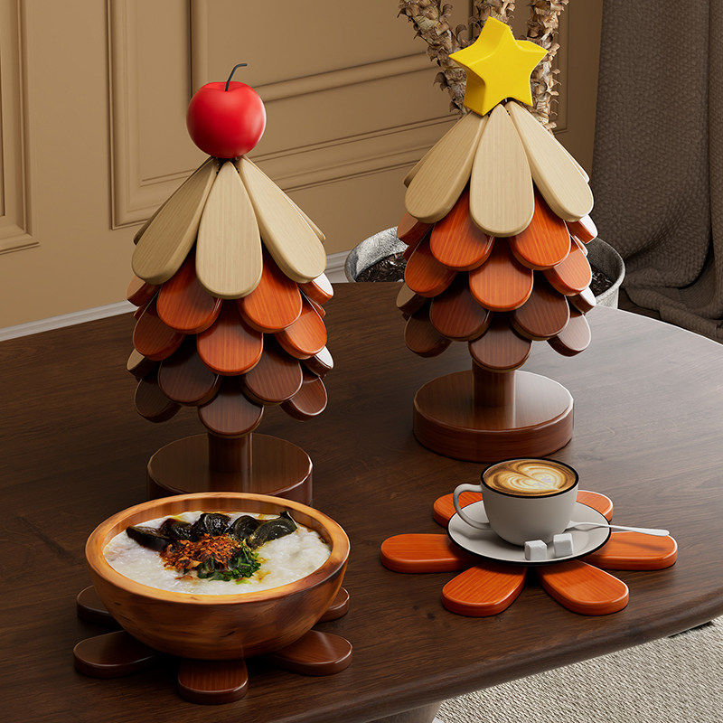 创意圣诞树隔热垫餐桌高级感摆件一棵树实木防烫锅垫折叠杯垫碗垫,餐饮具,餐垫,淘宝优惠券,粉丝福利购,淘宝优惠卷