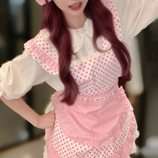 可爱花边围裙波点公主厨房日系罩衣田园家居小厨娘少女心围腰围裙