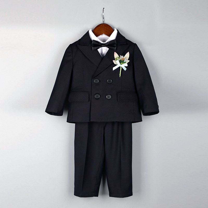 儿童小西装三件套幼童秋冬男童礼服条纹宝宝周岁礼服婚礼花童摄影