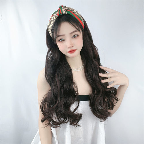 日韩系假发女长发波浪卷网纱发箍高温丝假发套时尚网红长卷发现货