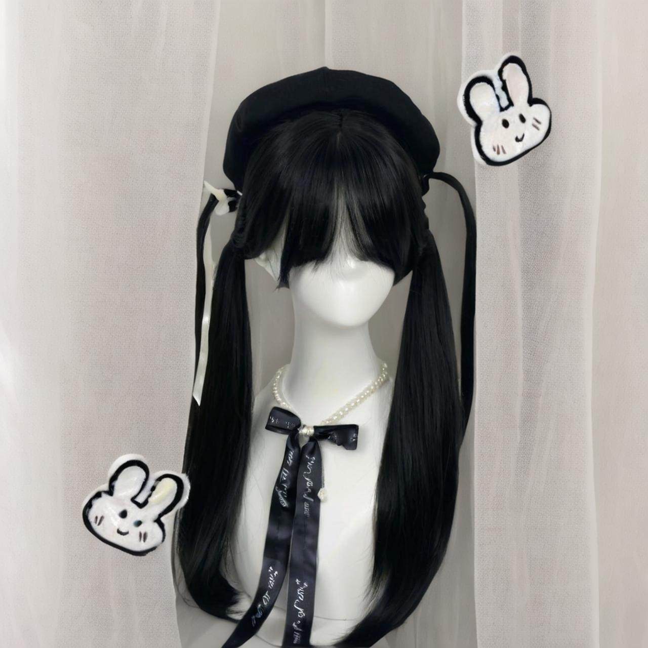 假发女长发齐刘海黑长直整顶学生lolita自然仿真发cos粉色全头套