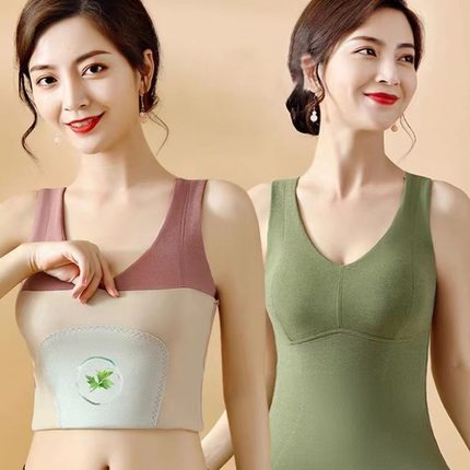 加厚带胸垫保暖背心女德绒无痕贴片秋冬季加绒保暖打底上衣内衣