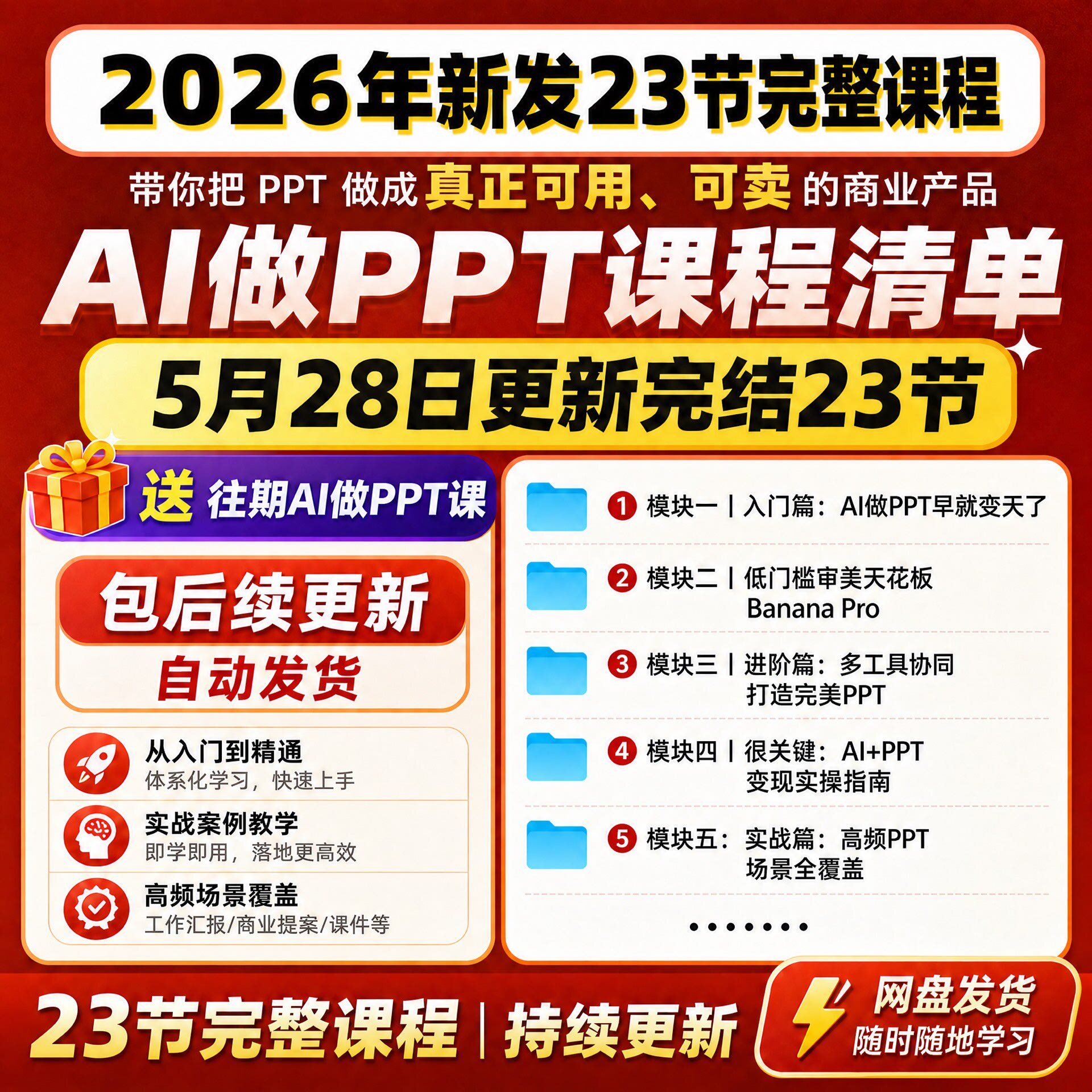 AI制作PPT制作教程视频学习设计排版美化动画培训课网课实操指南