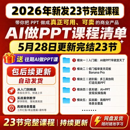 AI制作PPT制作教程视频学习设计排版美化动画培训课网课实操指南