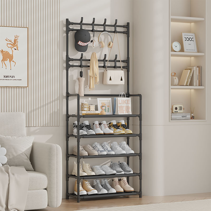 TEMU爆款现货代发挂衣架卧室落地多功能衣帽架家用门口组装鞋架