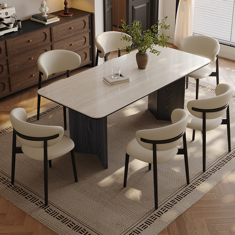 国补洞石岩板餐法式覆古家用小户型简约饭桌吃饭桌子新款高级