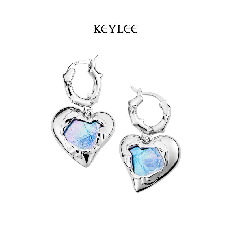 KEYLEE皮革镶嵌爱心幻彩耳环