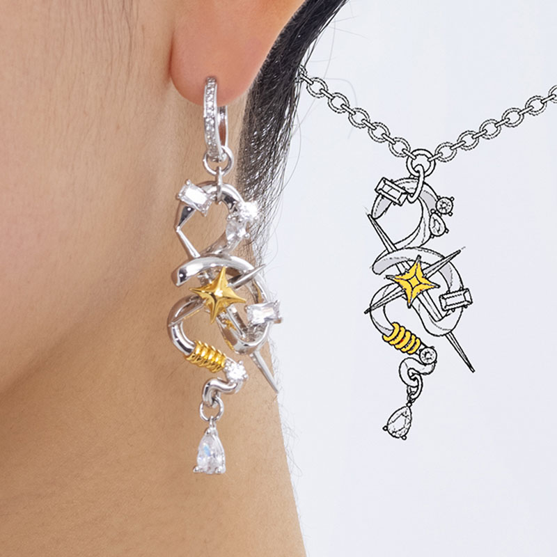 一物三用耳环925银针龙5A级锆石