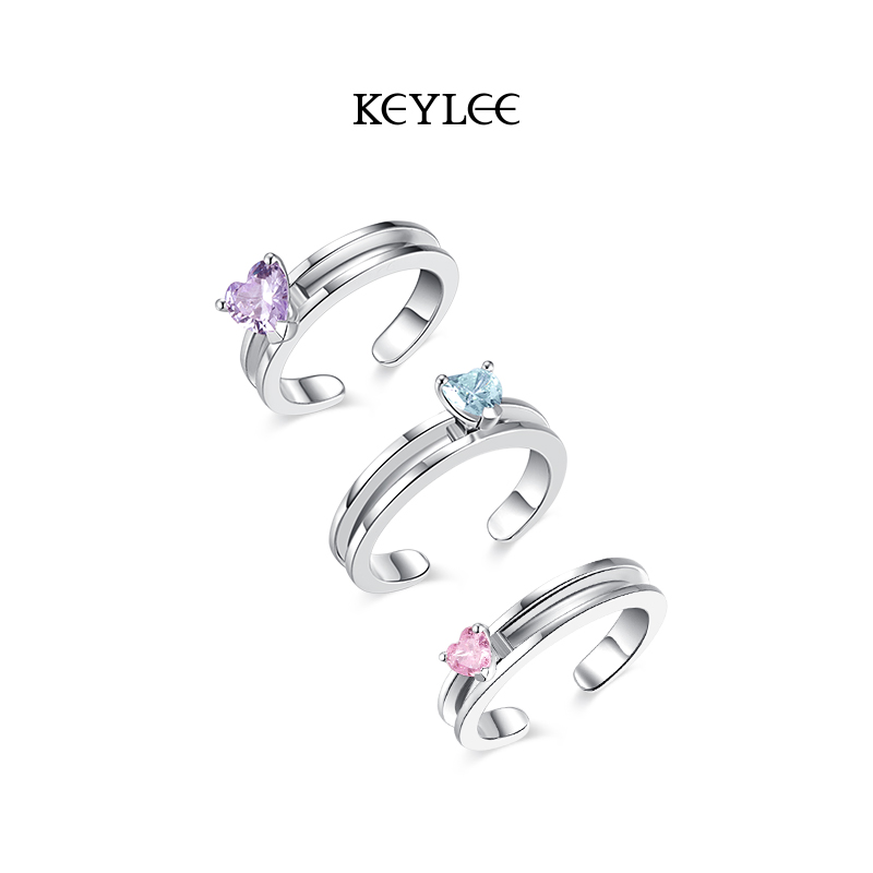 KEYLEE爪镶5A级爱心锆石滑动戒指