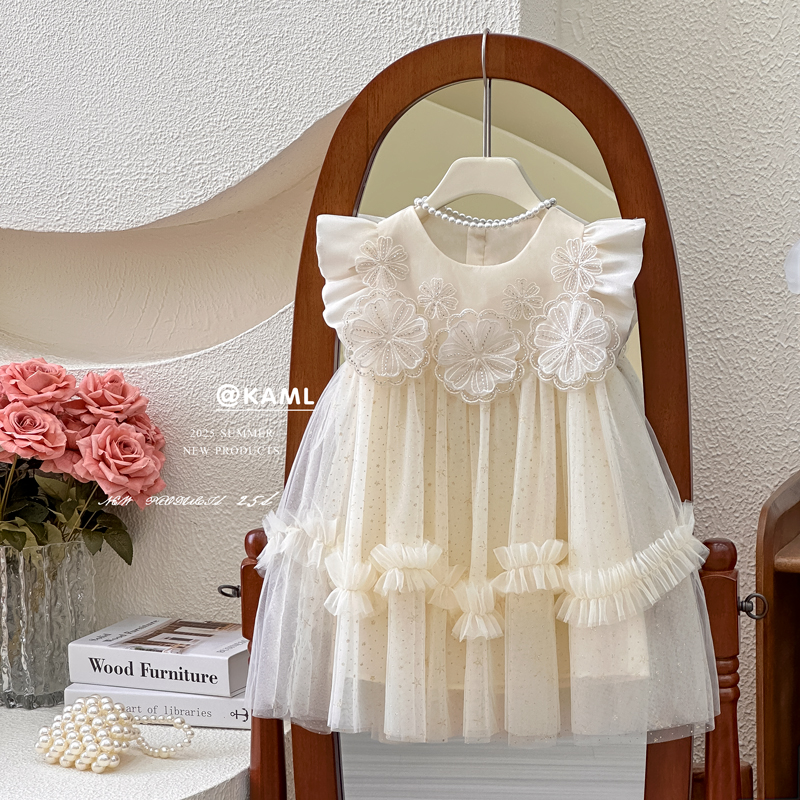 女童连衣裙夏装2025新款儿童洋气高级感富家千金网纱裙女孩公主裙
