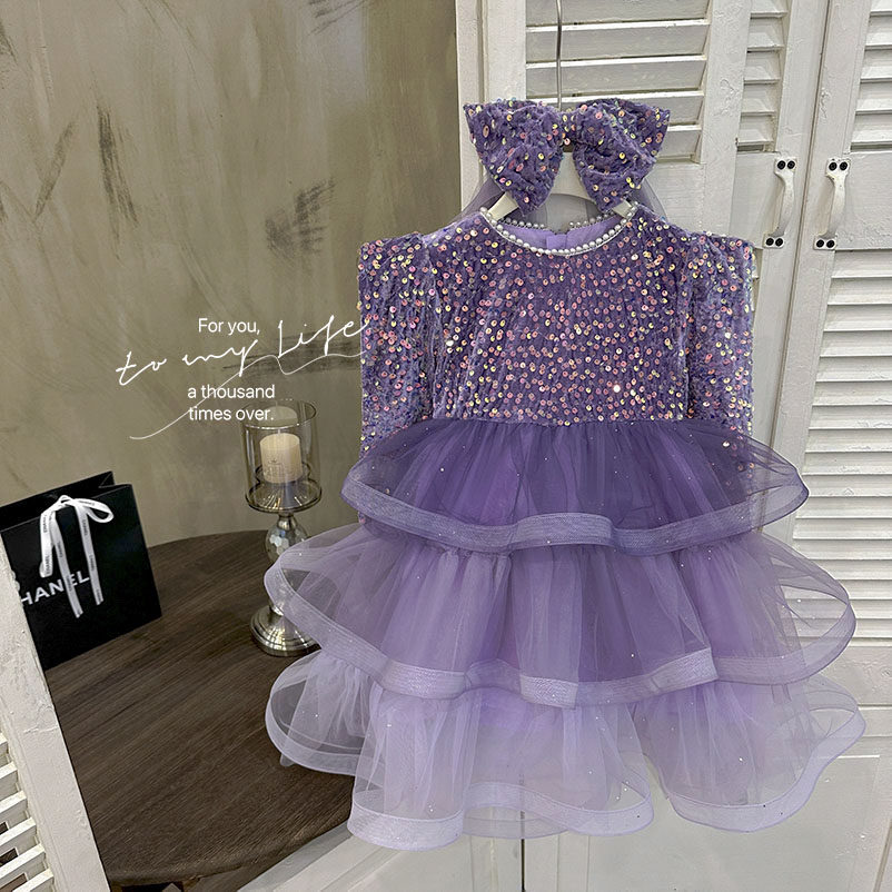 女童春秋2024新款 紫色公主裙女宝宝洋气秋季连衣裙女孩蛋糕裙子,童装/婴儿装/亲子装,连衣裙,淘宝优惠券,粉丝福利购,淘宝优惠卷