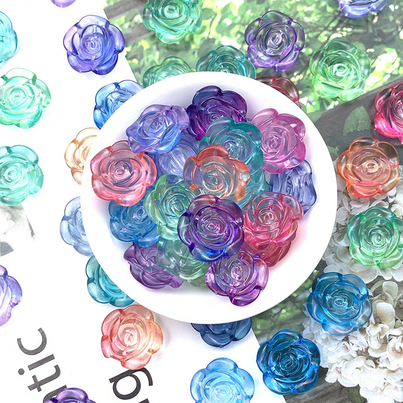 20mm亚克力彩色透明玫瑰花朵花珠子手工diy手链发夹材料饰品配件