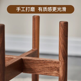 黑胡桃木花架室内轻奢花架子绿植花盆托盘单个落地式高档花盆架u.