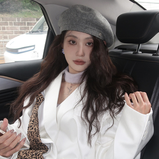 韩版 大头围羊毛呢贝雷帽女秋冬时髦百搭气质画家帽保暖显脸小帽子