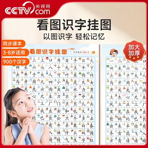 【央视网】时光学 看图识字挂图 一二年级语文识字表挂图生字表学习挂图儿童宝宝看图识字幼儿园小孩启蒙早教汉字表学习神器墙贴SG