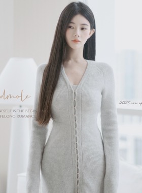 Redmole【清浅幻影】定织羊毛纱｜梦幻紫·清浅灰｜针织连衣裙