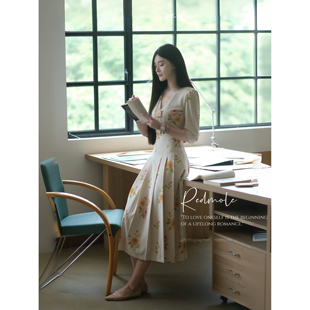 Redmole【晨露英伦】天丝混纺｜原创手绘英伦印花｜百褶连衣长裙