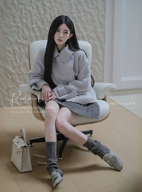 Redmole【灰蓝叙事】10%羊绒｜定染蓝灰色｜羊毛呢大衣毛线裙套装