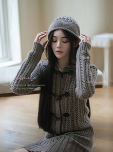 短裙帽子套装 羊绒羊毛混纺｜露褐色｜毛衣 呢绒浮光 Redmole