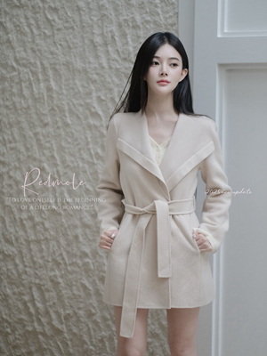 Redmole【杏语柔米】100羊毛｜拼接羊毛针织｜杏仁色｜羊毛呢大衣