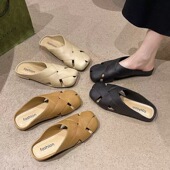 百搭休闲包头凉拖舒适防滑软底懒人一脚蹬半拖鞋 新款 圆头复古时尚