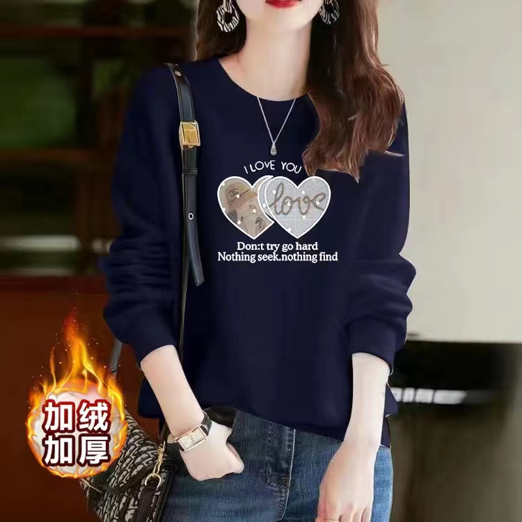 加绒加厚卫衣女纯棉高档2025新款秋冬装时尚印花圆领百搭上衣外套