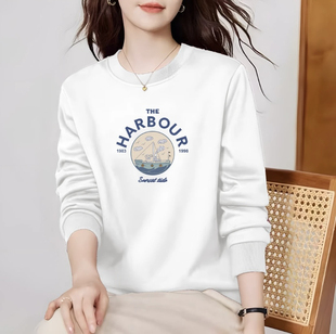 2026新款纯棉圆领长袖卫衣女款秋装宽松大码洋气减龄上衣服打底衫