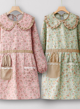 罩衣女新款上班专用长袖围裙厨房家用家居托育园工作服大人年轻款