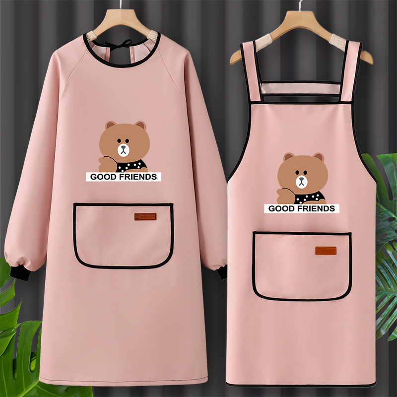 PU皮围裙防油防水厨房家用2025新款罩衣女长袖女式做饭耐磨工作服