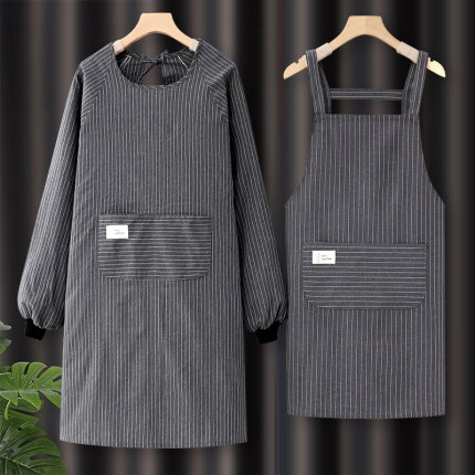 2025新款网红纯棉长袖围裙韩版女家用厨房餐饮专用工作服罩衣围腰