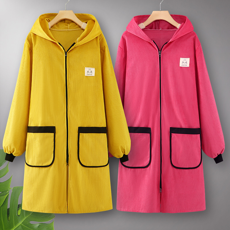 灯芯绒长袖罩衣定制印字围裙