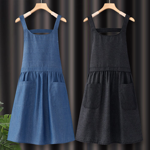 牛仔布围裙工作服女定制