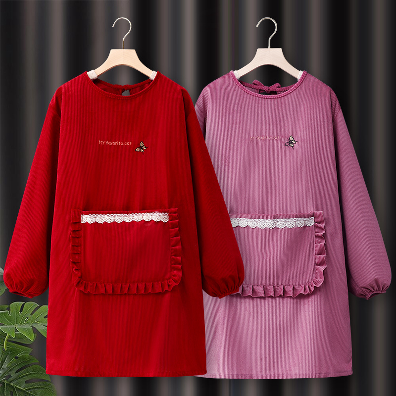 长袖灯芯绒罩衣时尚围裙