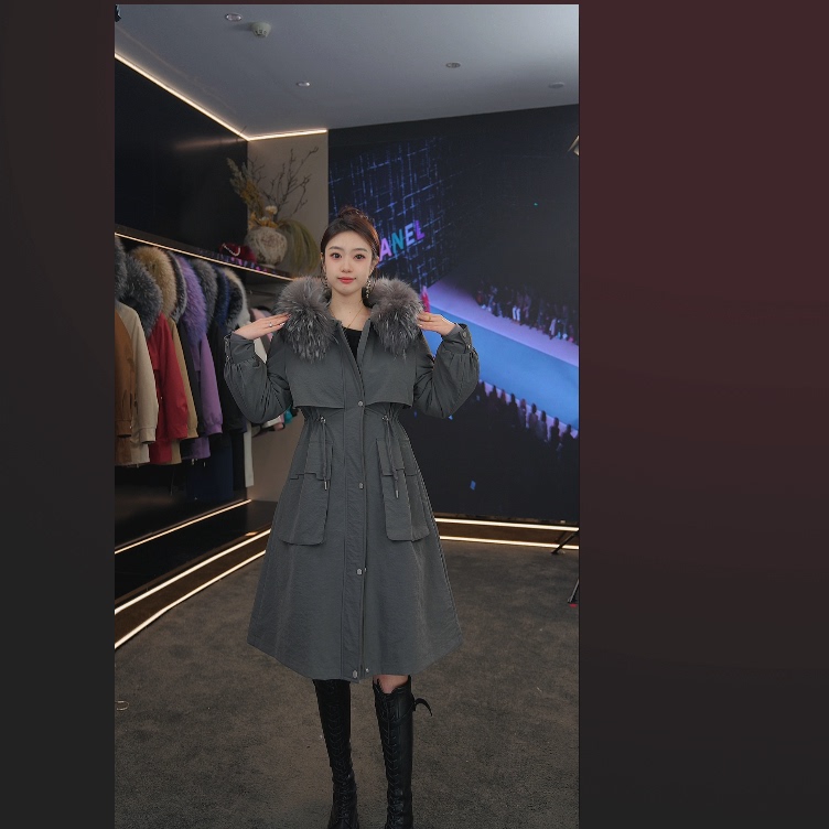 新款中长款大貉子毛领派克服