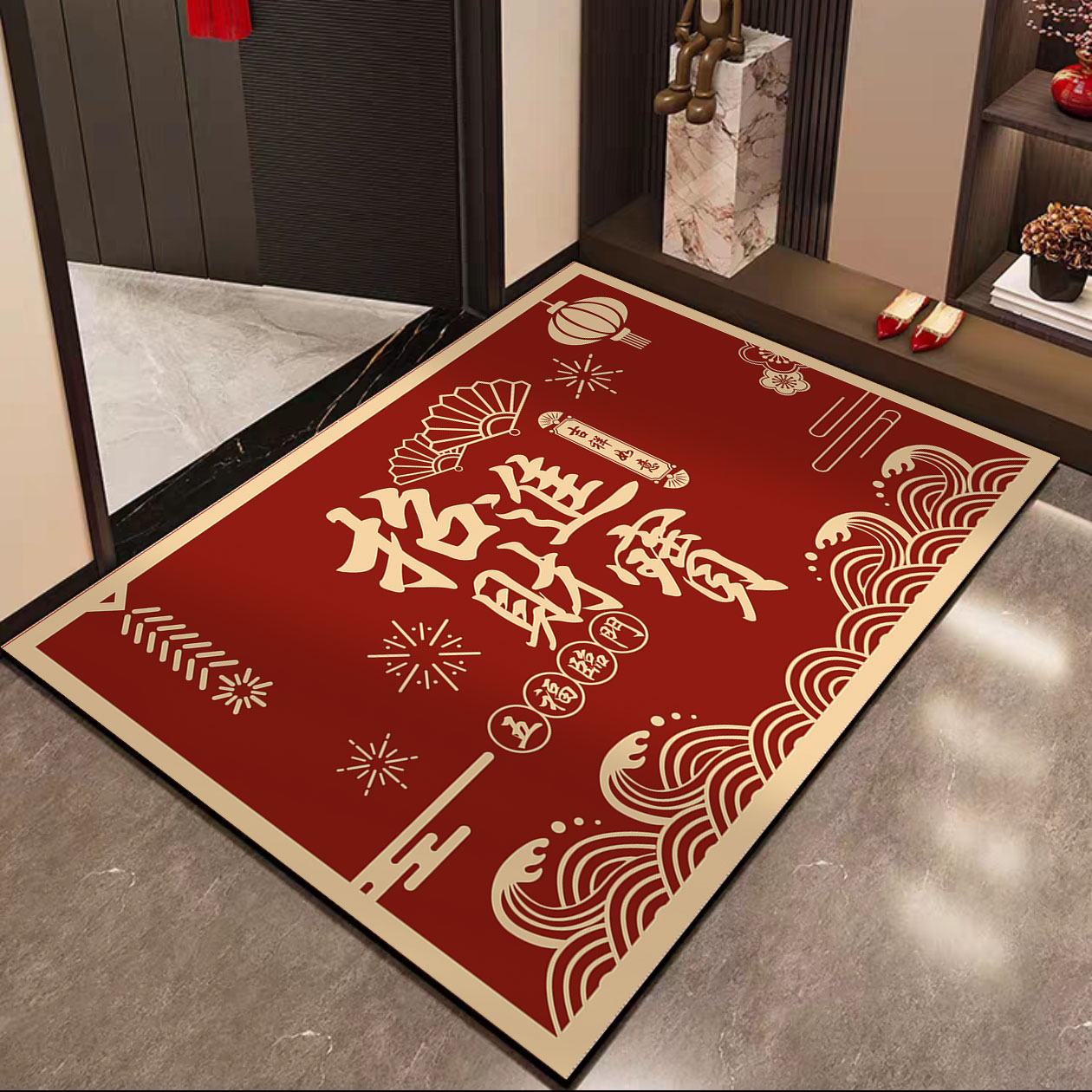 2026新年入户地垫平安喜乐国潮风进门脚垫家用防滑吸水耐脏门垫