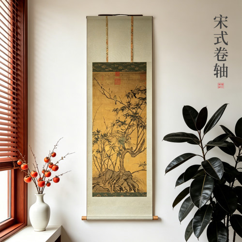 宋式装裱竖版国画书法卷轴挂画