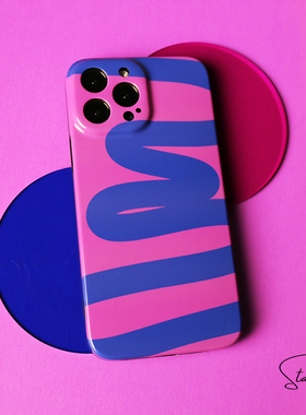 starry原创蓝色曲线iPhone15适用于12苹果14promax13手机壳防摔全包imd黑边软壳