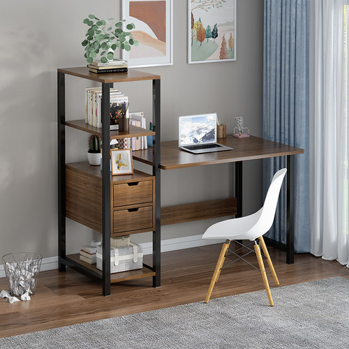 书架一体电脑桌小户型家用写字桌