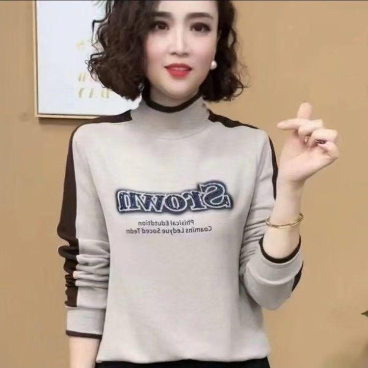 加厚德绒打底衫女2025秋冬款洋气减龄烫钻长袖t恤保暖半高领上衣