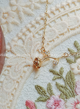 zizicz 复古锆石玫瑰花小众设计女项链锁骨链轻奢礼物百搭毛衣链