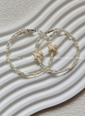 zizicz可爱奶油小狗记忆钢圈串珠手链原创低饱和小众混珠女孩饰品