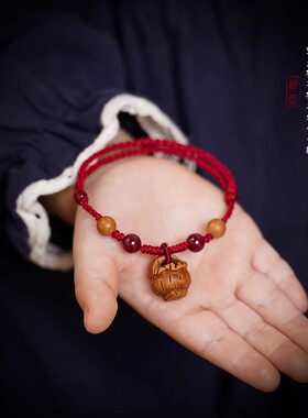 宝宝桃核手链婴儿红绳朱砂桃木