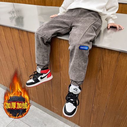 男童裤子加绒加厚灯芯绒秋冬款一体绒长裤中大童休闲冬季束脚裤潮